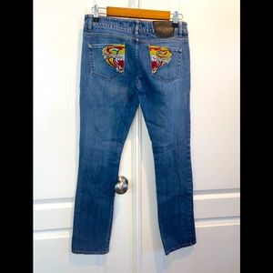 Ed Hardy By Christian Audigier embroidered low rise jeans